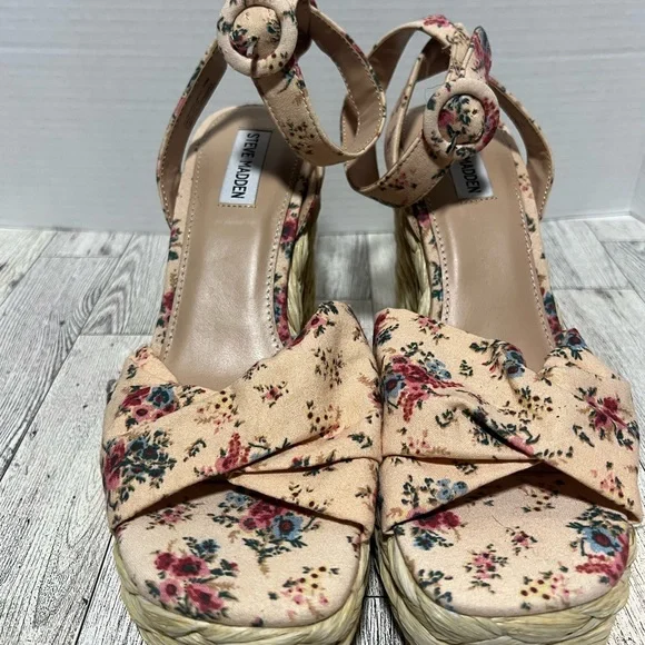 Blush Pink Floral Steve Madden platform Wedges Sz 10 - Picture 4 of 10